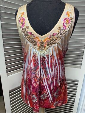 Unity World Wear Embroidered Fringe Ombre Pink & Cream Camisole